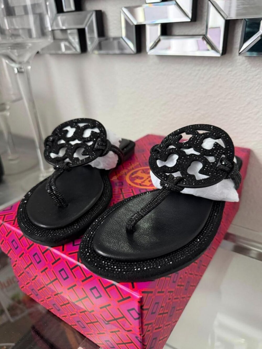 Tory Burch Miller Knotted Pave Sandals Black Size 39 - Picture 2 of 5